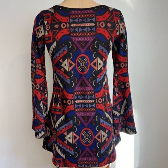 Nadya Toto Women’s Small Viscose Geometric Tunic Top Long Sleeve Shirt 70s Gogo - Picture 11 of 12